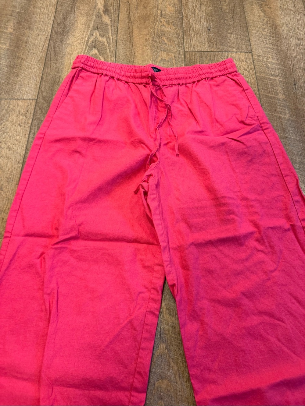 J.Crew Linen-Blend Slim Wide-Leg Drawstring Pants Vibrant Hot Pink Size 12 - Picture 3 of 8